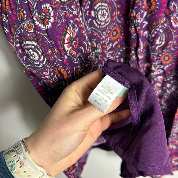 Garnet Hill Purple Floral Bohemian Dropped Waist Pocket Dress Size 6 - Picture 9 of 12